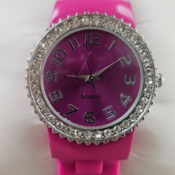 Accutime Women Wristwatch Pink Rubber Cuff Band Quartz Analog Wrist Watch - Picture 2 of 10